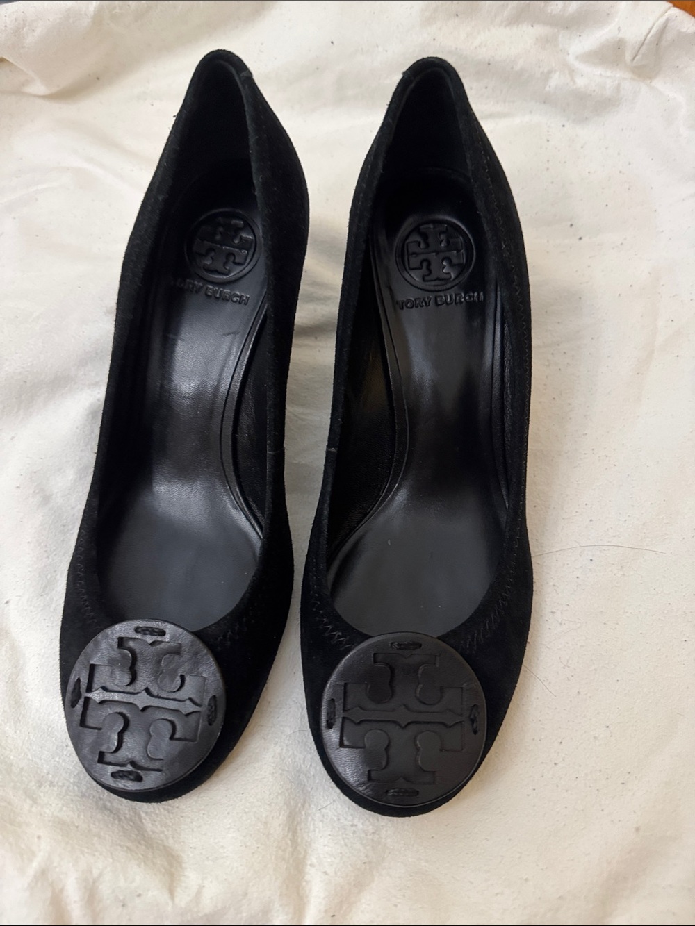 Tory Burch Black Sally Split Suede Round-Toe Ballet wedges